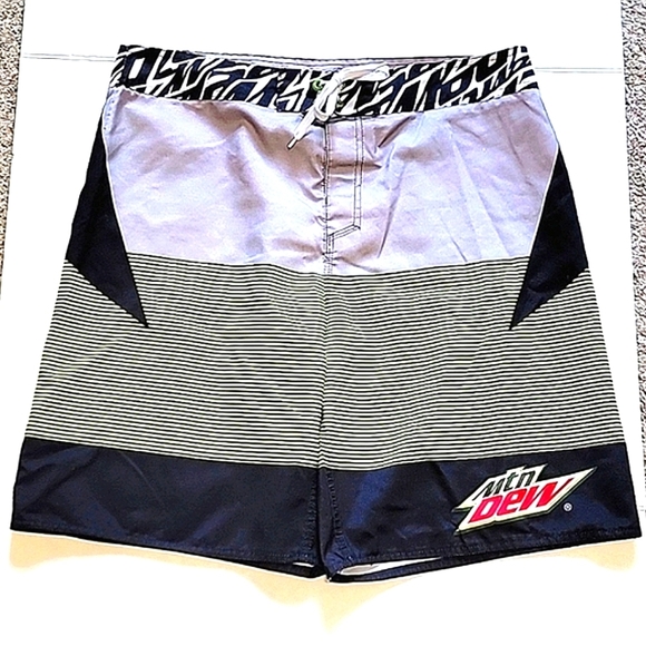 Mountain Dew Board Shorts Men's Green Striped Swim Trunks Size 38 - Picture 10 of 10